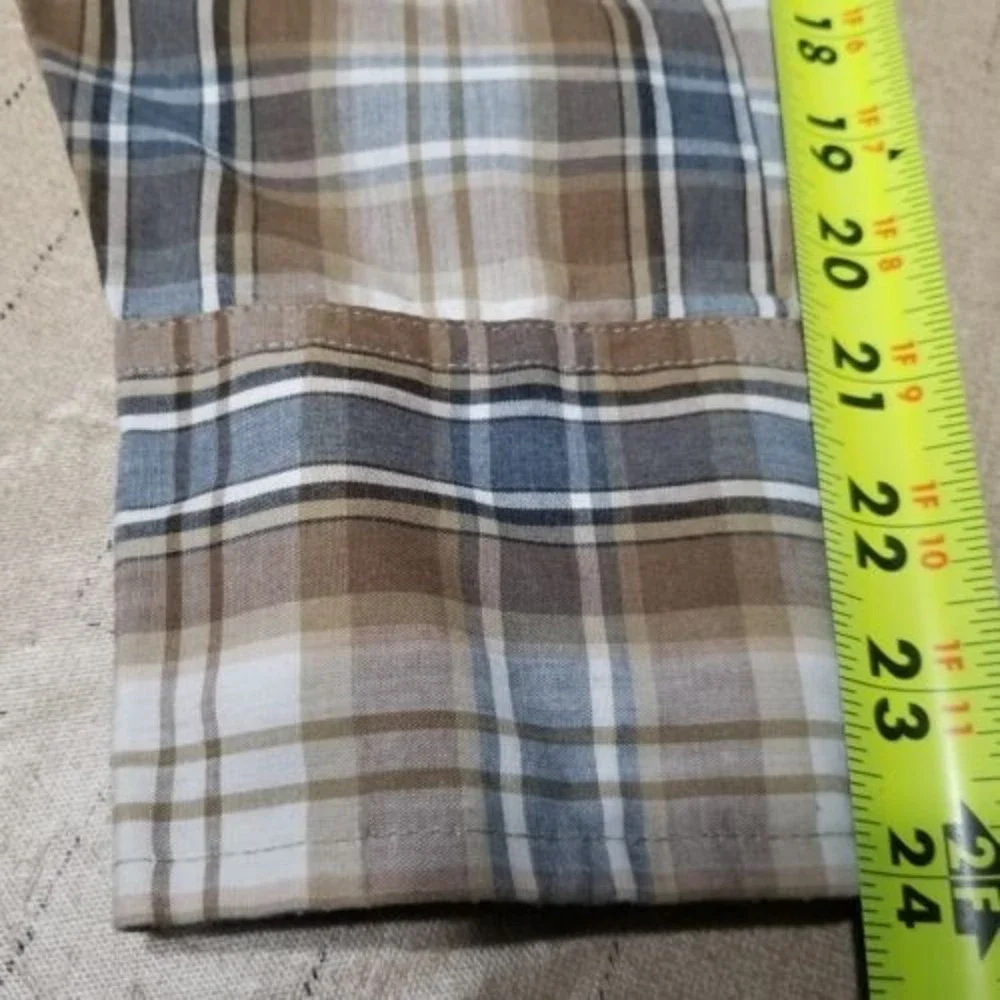 Wrangler Western Men Shirt Brown and Blue Size 2X Plaid Pearl Snap Long Sleeve - Picture 2 of 10